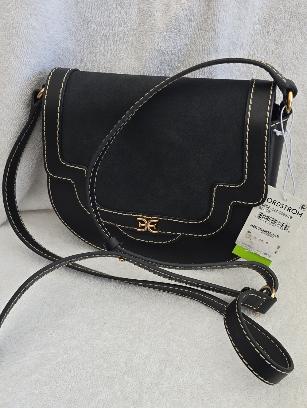 Sam Edelman Black Saddle Crossbody with Cream Contrast Stitching
